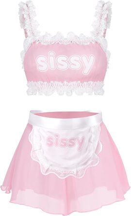 Комплект жіночої/чоловічої нижньої білизни LittleForBig з прозорого мережива: бра, труси, спідниця знімною зав'язкою (M, Рожевий)