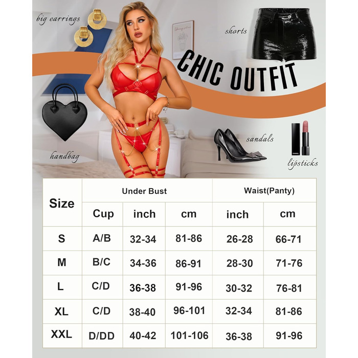 Комплект жіночої білизни RLOVE: бюстгальтер, труси, 6 шт., чорний (L, Живий червоний)