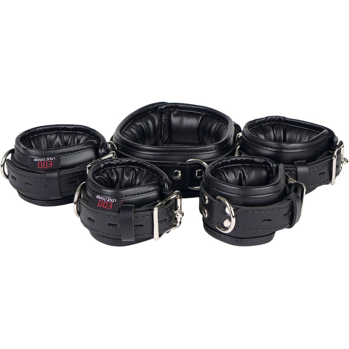 Набір наручників для бондейджу з підкладкою з шкіри: наручники, кайдани для ніг, ошейник, чорний колір