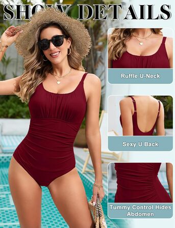 Одноцільний купальник Vancavoo з пуш-ап, шнуруванням та відкритим спиною (XXL, Бордовий)