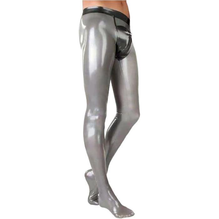 Легінси чоловічі Latexhose з блискавкою спереду, Cool Sexy Clubwear, 0.4 мм, 3XL, срібні, чорні