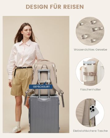 Дорожній рюкзак LOVEVOOK для ручної поклажі Ryanair 40x30x20 см, 24Л, жіночий рюкзак для подорожей (Wizz Air, Eurowings), Khaki Beige