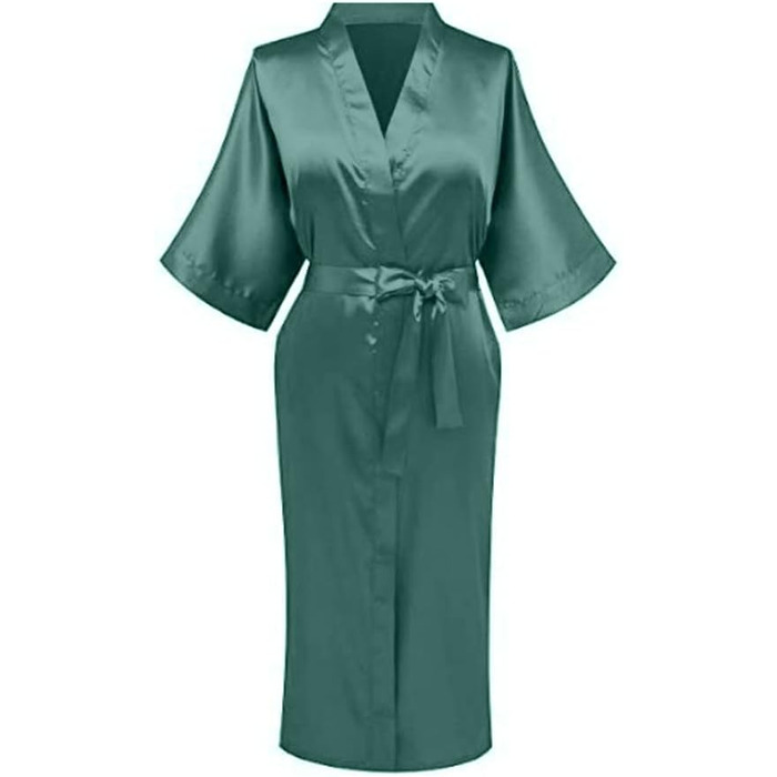 Кімно для жінок з атласу, халат для весілля, дружок нареченої, нічна сорочка, розміри 36-52 (44-46, темно-зелений)