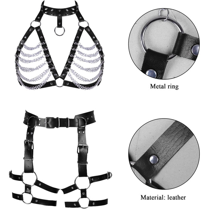 Чорний шкіряний пояс-стрінг з кільцями для тіла - аксесуар для фотосесій, танців, костюмів на Хелловін, готичний стиль, універсальний розмір