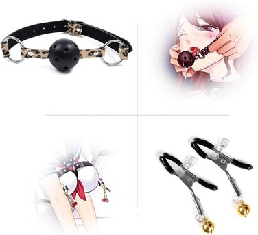 Набір для БДСМ з екошкіри Leopard Print (8 предметів): наручники, пітч, обручі, мотузка, ніпель-кліпси