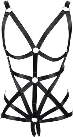Комплект жіночий: бюстгальтер, пояс на тіло, стрінги. Чорний, готичний стиль, для танців та Хелловіну