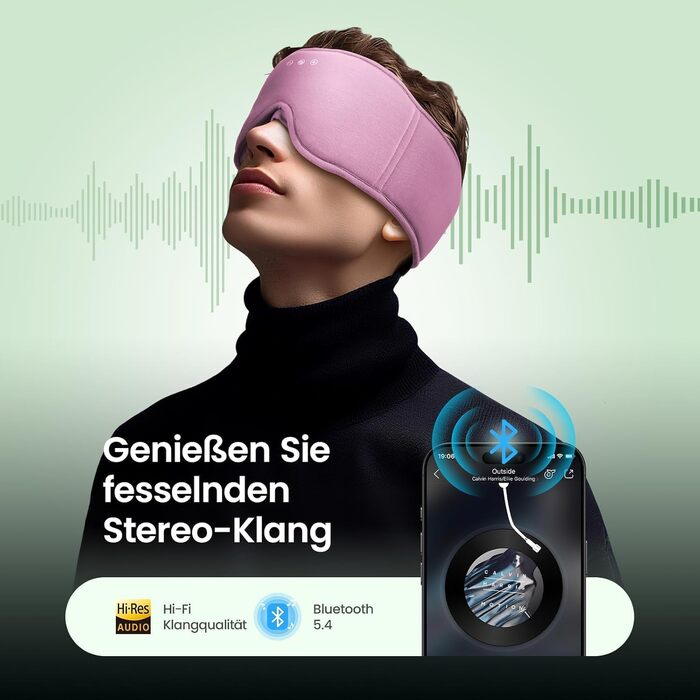 Bluetooth-маска для сну LOVE EYE для тих, хто спить на боці, з ультратонкими навушниками, дихаюча бавовняна тканина, червона