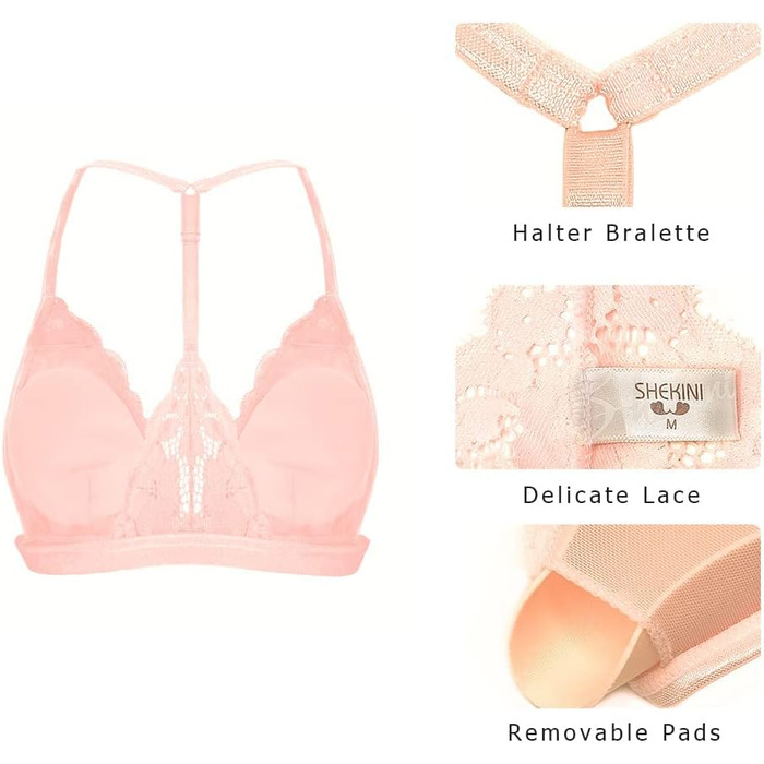 SHEKINI: Безкарсетний бюстгальтер для жінок з застібкою спереду, бралетт, мереживний, трикутник, з підкладкою, сексуальний топ-кроп, білий (рожевий, S)