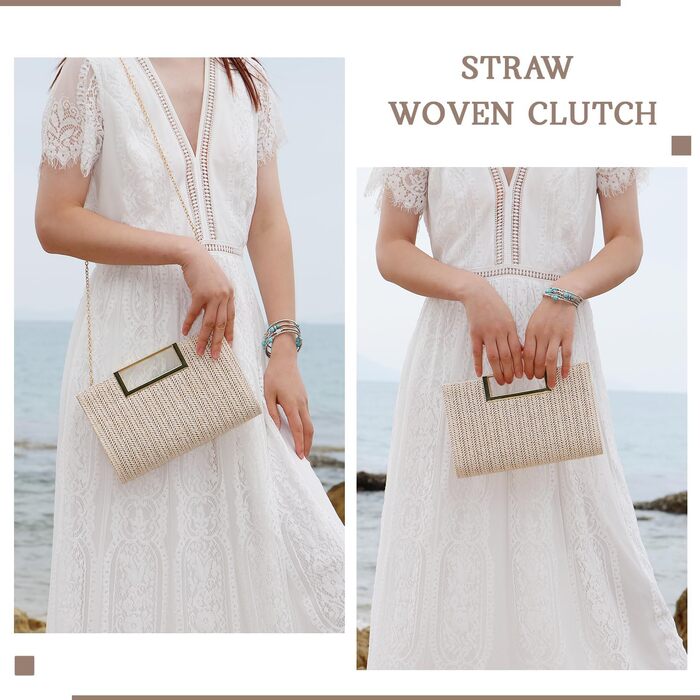 Жіночий соломий clutch-клатч EVEOUT: літня плетена сумка через плече для вечірок, весіль та відпустки, бежева