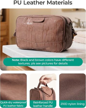 Чоловіча дорожня косметичка BAGSART з PU-шкіри, містка сумка для аксесуарів та гігієни з подвійним застібкою-блискавкою, 8.1 л, світло-коричнева