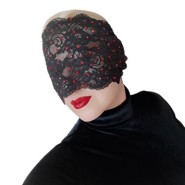 Елегантна червона мереживна маска для жінок з каміннями – венеціанська маска з квітковим візерунком для маскараду, карнавалу, косплею, готичної вечірки та особливих подій (чорний колір з червоними каміннями)