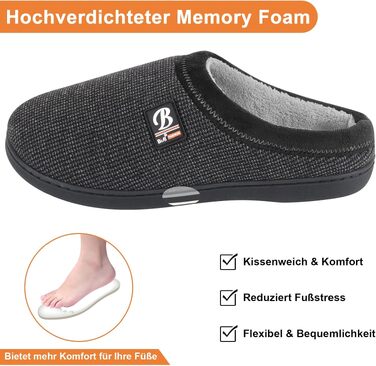 Чоловічі домашні капці BIAL з ефектом пам'яті (Memory Foam), теплі плюшеві тампони з антиковзаючою підошвою для дому та вулиці, темно-сірі, розмір 44/45 EU