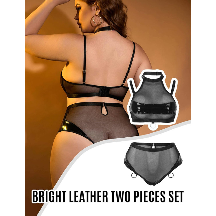 Сексуальна спідня білизна Ohyeahlady з шкіри та сітки, великі розміри, комплект для рейву, прозорий топ та шорти, чорний (упаковка поштучно) XXL