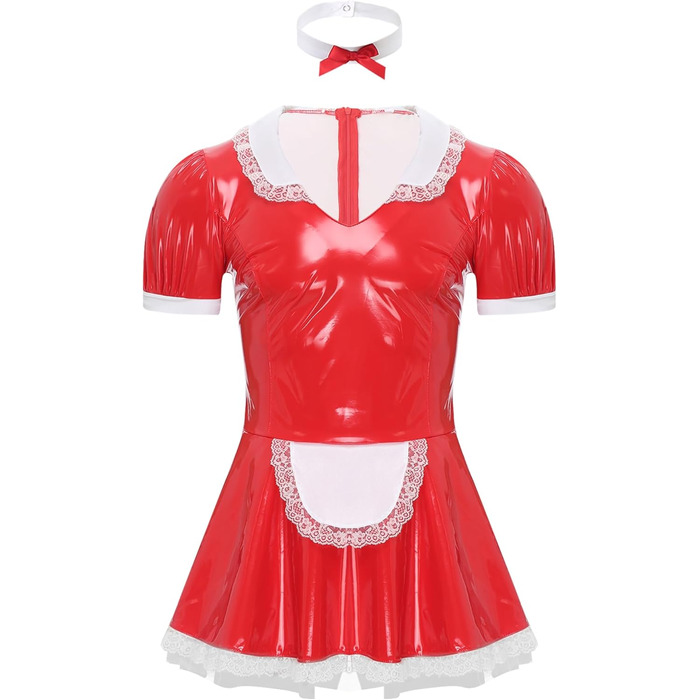 Костюм покоївки Inhzoy для чоловіків: червоне лакове плаття з нашийником, комплект для вечірки, карнавалу, Хелловіну, косплей, розмір XXL