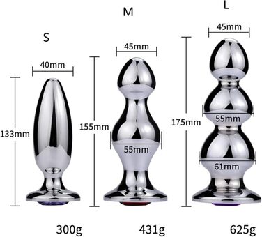 Металевий анальний плагін Tplkxurib 3 розміри: анальний стимулятор, дildo з нержавіючої сталі з діамантовою основою, масажер простати, анальний дилататор для чоловіків та жінок, сріблястий, L