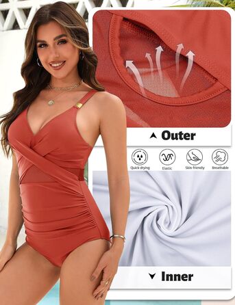 Спортивний купальник для жінок з ефектом тасування живота, великі розміри, push-up, висока талія, з чашками, Bademode (Оранжевий, L)