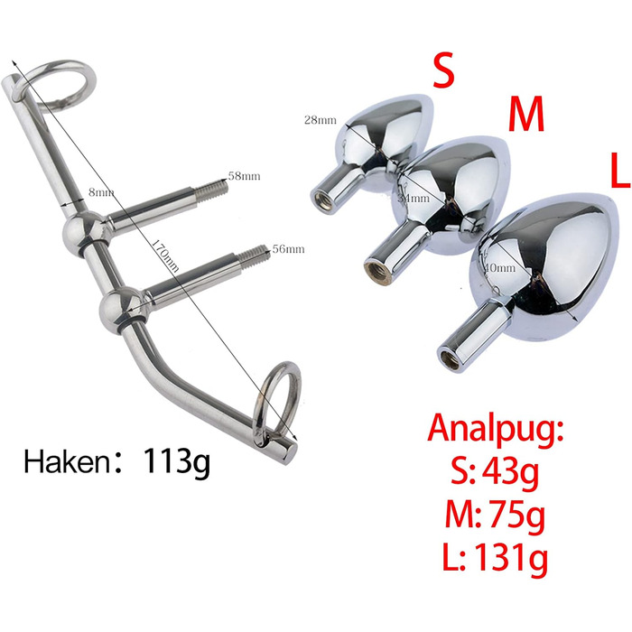 Набір анальних іграшок: металевий анальний дилда, плагін, гачок для стимуляції G-точки та простати. Для чоловіків та жінок (M+L)