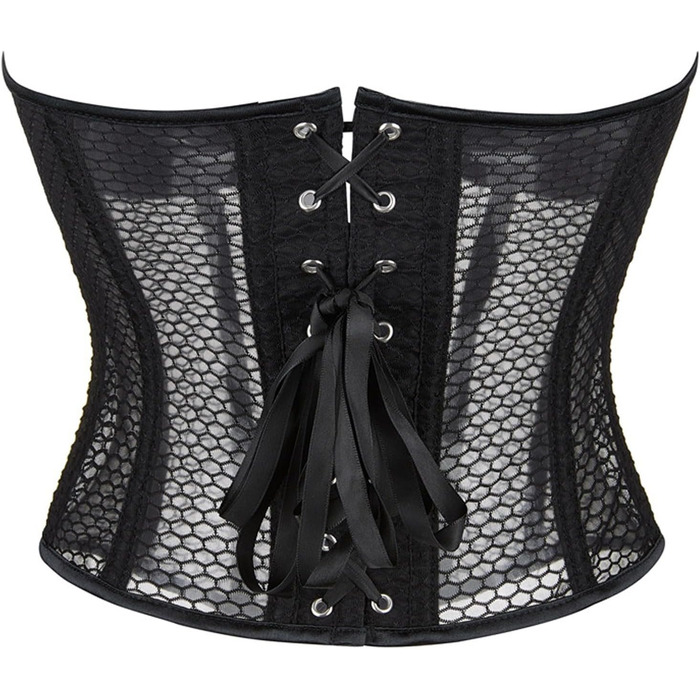 Топ-корсет жіночий у стилі Ренесанс з сітчастими вставками для вечірніх образів – на побачення, осінні луки. Милий топ-кроп для вечірки, клубу. Трапецієвидний топ з корсетним шнуруванням (#01-чорний, L)