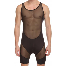 Сексуальний комплект нижньої білизни для перевдягання: чоловіча мереживна білизна, комплект з комбінезоном та шортами, чорний, розмір M