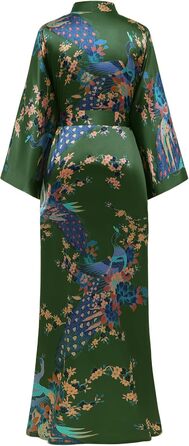 Халат жіночий шовковий, максі, літній, з квітковим принтом, кімоно, довгий, для дому, вечірки, універсальний розмір, бронзово-зелений