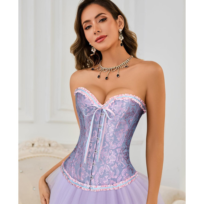Корсет-бюстгальтер XZQTIVE для жінок, готичний корсаж з мереживом, синій та рожевий (XL)