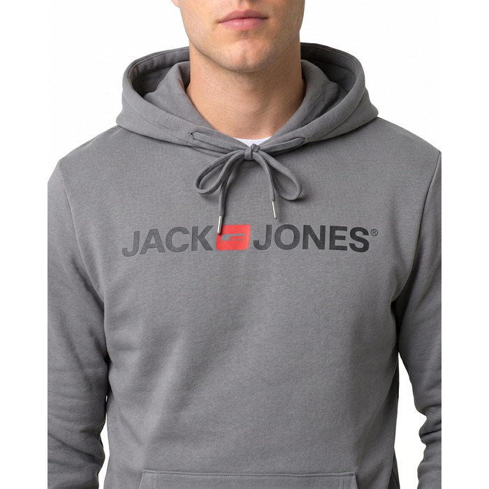 Чоловічий худі Jack & Jones Regular Fit JJEADRIAN з великим принтом на спині, сірий (Sedona Gray)
