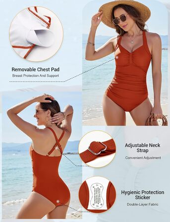 Купальник жіночий Nadeer з високою талією, Push Up, великі розміри, модель Shape, одноцільний, спортивний (Orange, XL)