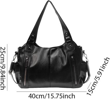 Жіноча сумка-шопер GSenhui Vintage City Bag: велика сумка на плече з екошкіри в панк-стилі для подорожей та міста, чорна