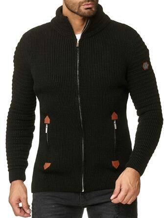 Чоловічий трикотажний кардиган Redbridge з коміром-стійкою, модель Basic Luxury, чорний, розмір XXL