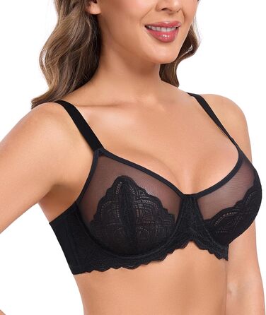 Чорний бюстгальтер Minimizer BH для великих розмірів з мереживом, без пуш-апу, повсякденний, класичний, 90F