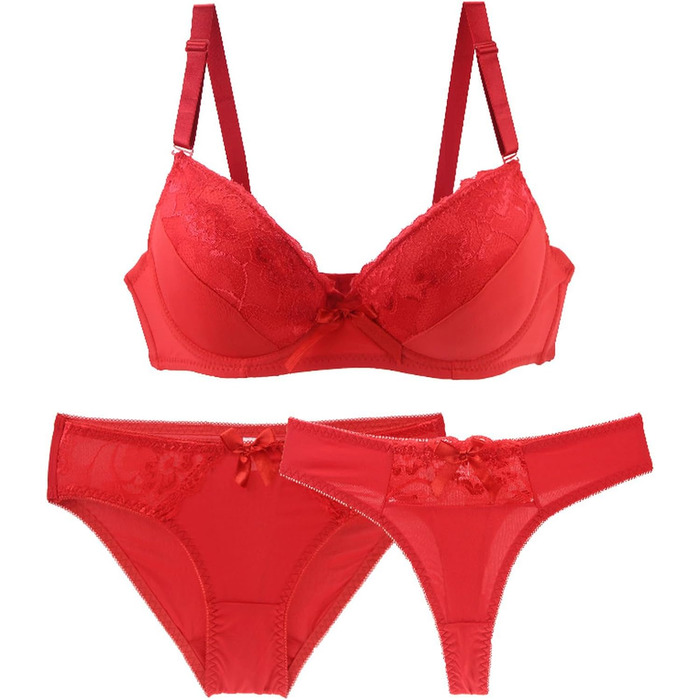Комплект нижньої білизни Necalisi: бюстгальтер push-up та труси (85E, червоний)