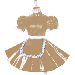 Костюм служниці, косплей, сукня з ПВХ, коротке вбрання, великий розмір, сукня Сісі, світло-коричневий, XXL