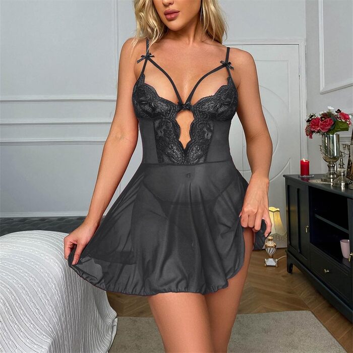 Сексуальна білизна Daen: мереживний балджин з V-подібним вирізом, танга, нічна сорочка, балджин, спідня білизна для свята, білий (чорний, XL)