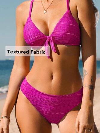 CUPSHE Bikini Set Daen: двочастинний купальник з V-подібним вирізом, зав'язками спереду, низькою талією та перехресними бретелями. Темно-зелений візерунок, розмір XL, колір Hot Pink