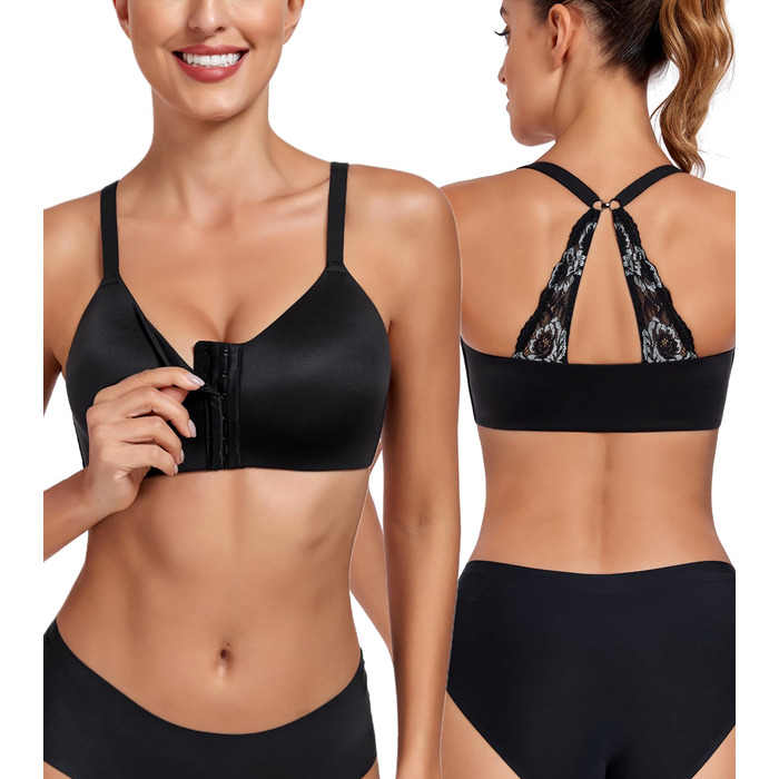 Леморосі: Безшовний бюстгальтер без кісточок, мультивей, на спинку, з можливістю застібання спереду, великі розміри, надійний, повний об'єм, комфортний, класичний бралетт для повсякденного носіння (80E, чорний)