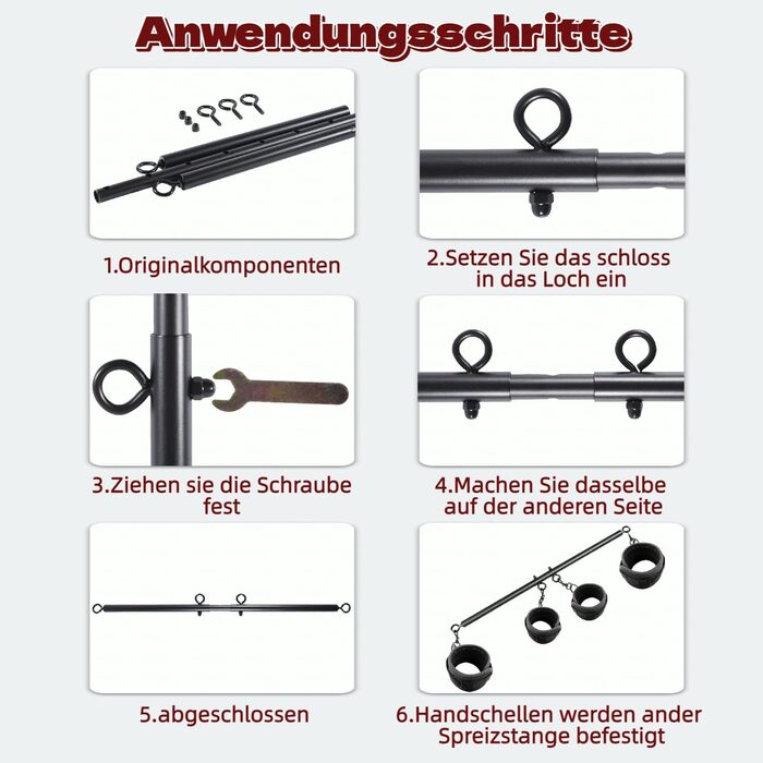 Розпірка для бондажу з металу, наручники та кайдани для ніг BDSM для пар (чорний)