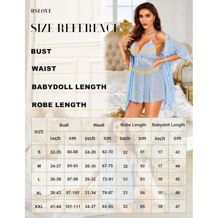 Халат жіночий мереживний RSLOVE, світло-блакитний, розмір L, для дому та відпочинку