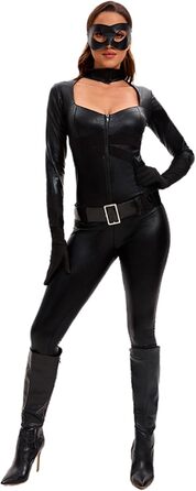 Латексний жіночий комбінезон-кальсони з відкритим верхом, чорний. Комплект з рукавичками, маскою та поясом. Сексуальний латексний костюм для дорослих.