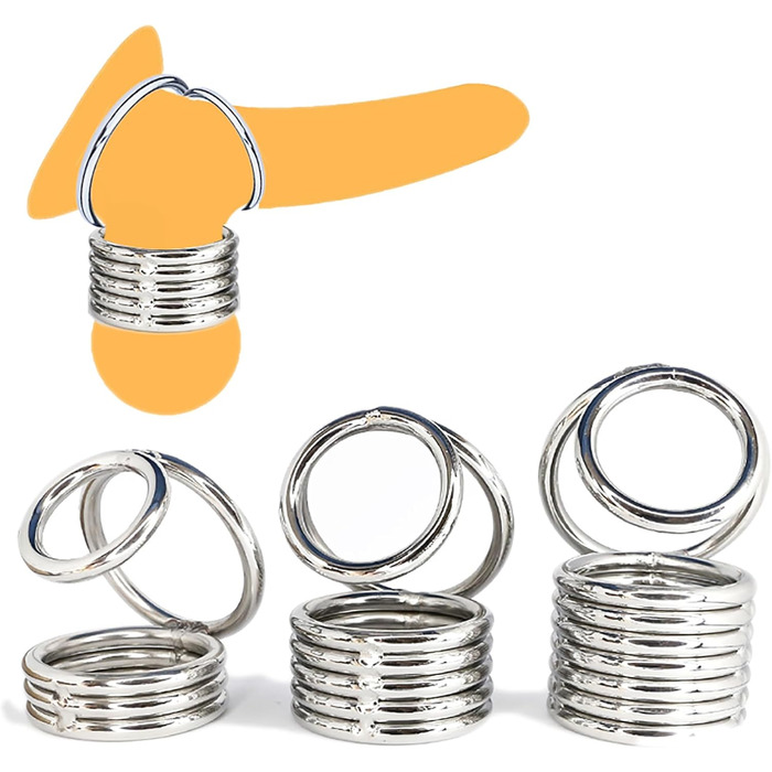 Пеніс-рінг з металу, ходентейлер, стример для яєчок, розтягувач яєчок, стример для яєчок, пристрій для яєчок, вага для яєчок, пристрій для стиснення яєчок, екстремальні сексуальні іграшки для чоловіків, срібло/7 кілець, XL, XL, срібло/7 кілець