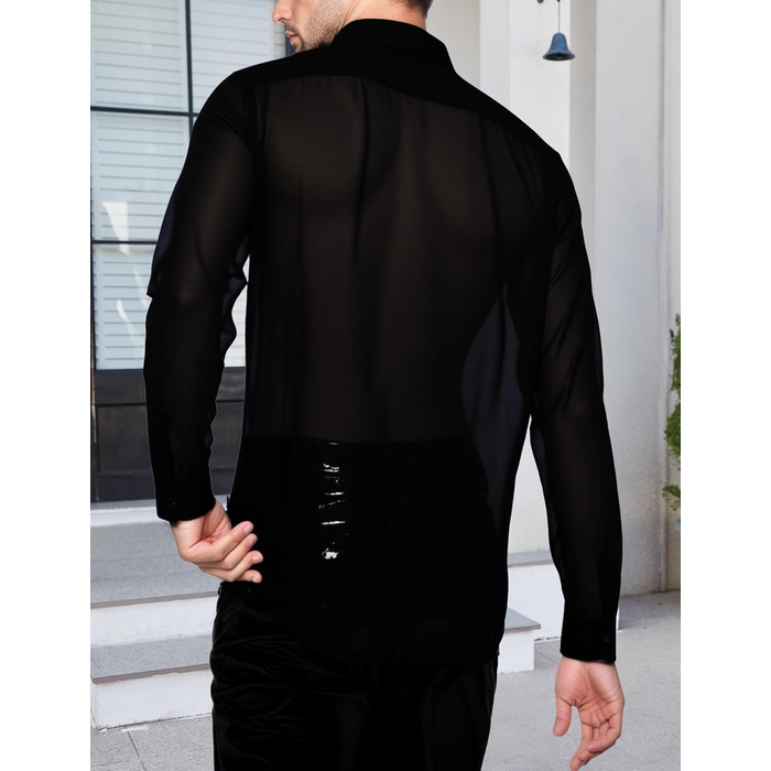 Чоловіча прозора сорочка AIEOE, тонке сексуальне т-образне поло з довгим рукавом, для дискотеки та клубів, чорний, розмір S-3XL