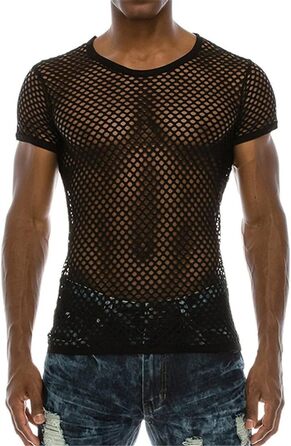 Чоловіча сітчаста футболка з прозорим дизайном, стильна, сексуальна, з короткими рукавами, для нічного клубу, вечірки, вуличної моди. Білий колір.