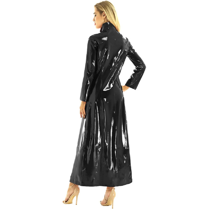 Жіночий тренч з ПВХ шкіри, довгий лаковий плащ, 5XL, чорний