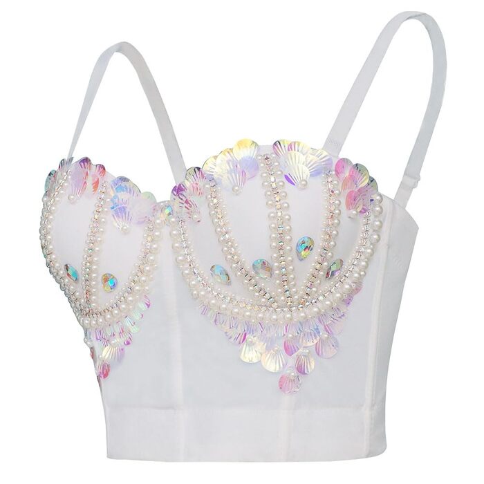 Жіночий бюстгальтер ROYAL MEELA з паєтками та корегуючим ефектом, топ-бюстгальтер, кроп-топ, клубний стиль, для вечірок, білий (XS)