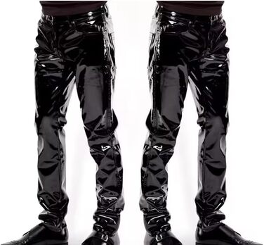 Чоловічі шкіряні штани LIXIAAOOKWEDG з високою талією, на блискавці, облягаючі, чорні. Ідеально для клубу та костюмів