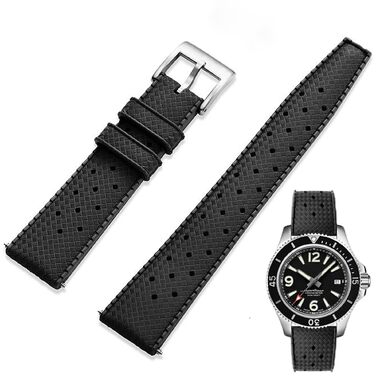 Ремінець для годинника з фторкаучуку (FKM) Tropical Style з швидкознімним замком, універсальний гумовий замінний ремінець, 20мм, чорний, для чоловіків та жінок