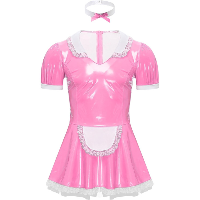 Костюм покоївки FEESHOW для чоловіків з лакового ефекту, костюм покоївки для карнавалу, Хелловіну, косплей (4XL, Рожевий)