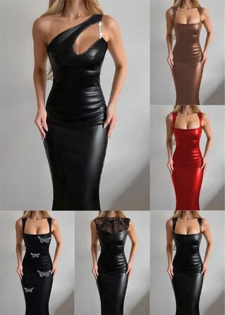 Сукня Onsoyours з еластичної шкіри (штучної) - чорна, розмір XL. Сукня-олівець, bodycon, без спинки, міді, для вечірок та клубів, з PU шкіри.