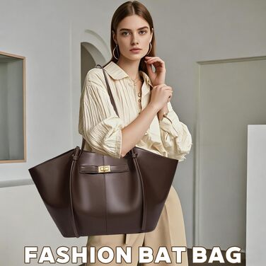 Жіноча сумка-шопер великого розміру Tote Bag, шкіряна сумка на плече з від’ємним ременем, вінтажна сумка для роботи, офісу та подорожей (коричнева)