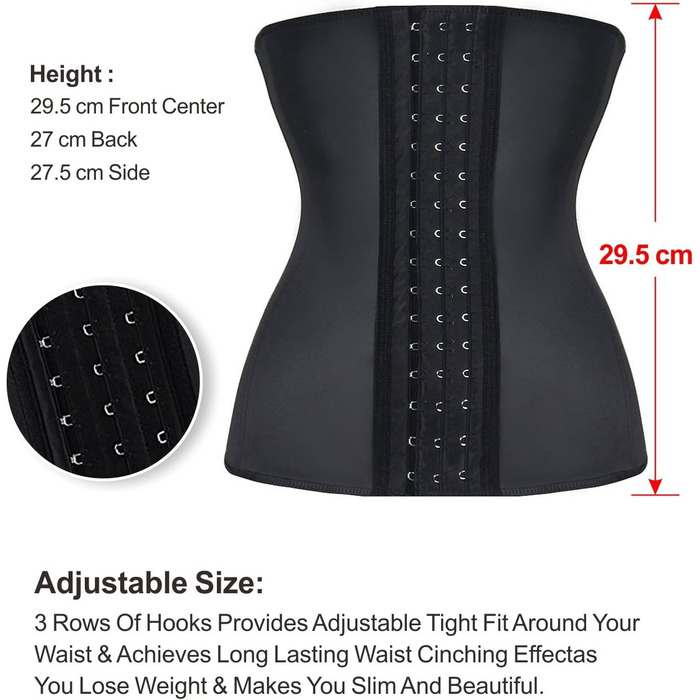 Корсет YIANNA для жінок: корегує та підтягує живіт, латекс, з 9 сталевими кісточками, чорний