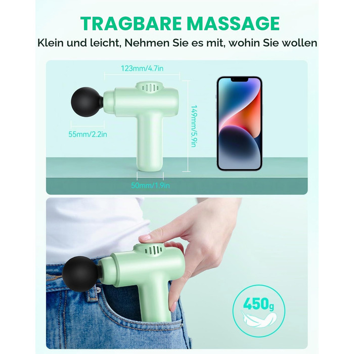 Перкусійний масажер Massagepistole: портативний електричний масажер для тіла, 30 рівнів швидкості, LCD-сенсорний екран